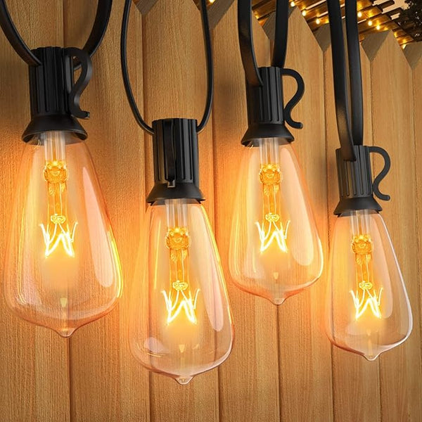 Afirst 20ft 20-Light Dimmable Edison String Lights, Waterproof Outdoor Patio Lights with Real Glass Bulbs (2 Extra | Lumora