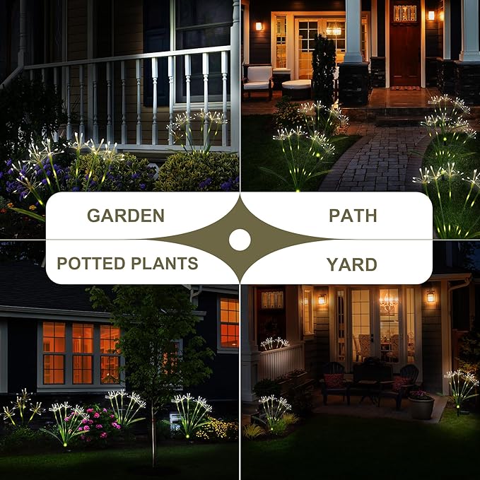 Solar Garden Lights Outdoor: Waterproof 2-Pack DIY Decorative Firework Lights with 2 Modes for Yard Patio Pathway | Lumora