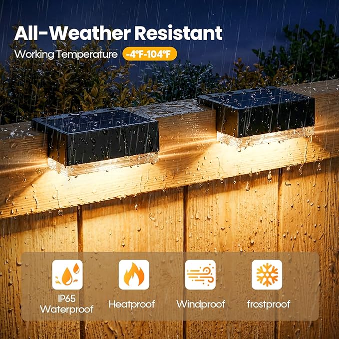 Solar Deck Lights 12 Pack, 3 Color Modes Soft Warm/Natural/Cool Glow, IP65 Waterproof Step Lights for Outdoor Ambiance, Solar Lights for Fence, Deck, Railing, Patio & Backyard Decor (Black)