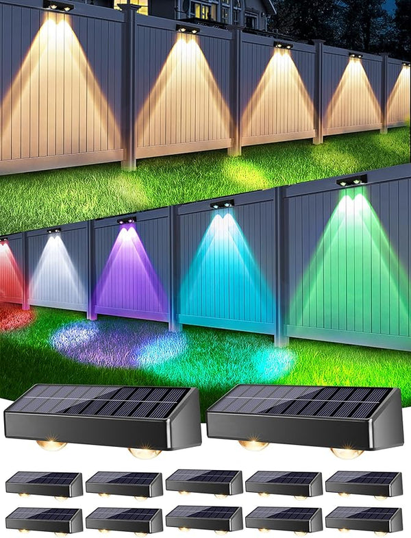 Brizled 12 Pack Solar Fence Lights, RGB + Warm White + Cool White Outdoor Solar Wall Lights, 11 Modes Color | Lumora