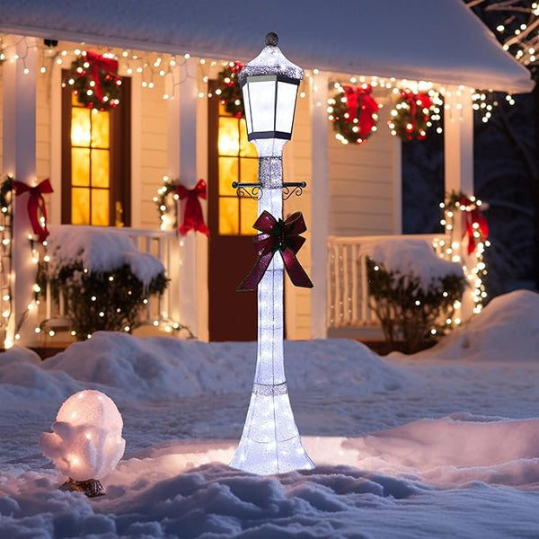 MUPATER 6 ft Tall Christmas Lamp-Post, Pre-Lit Christmas Outdoor Decorations with Energy-Efficient LED, Lighted | Lumora
