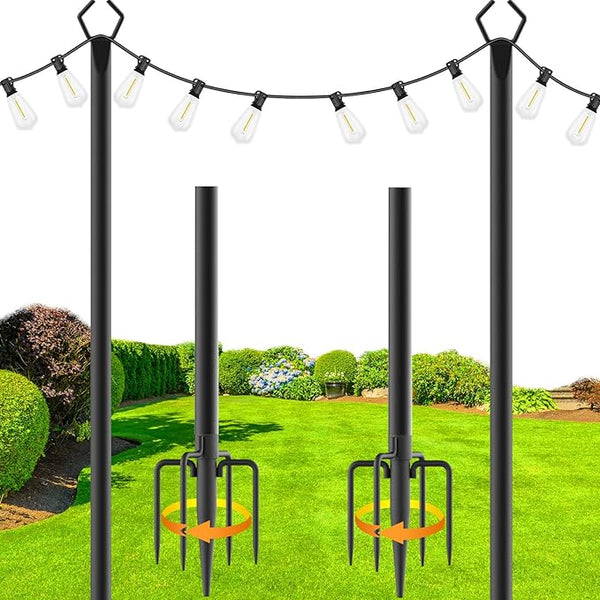 zoegi 2 Pack 10Ft String Light Poles,Light Poles for Outside Lights with Fork,Outdoor Brackets Hanging Lights,Metal | Lumora