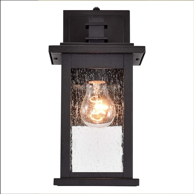 MICSIU 12.25" Dusk to Dawn Sensor Outdoor Wall Light, Textured Black Exterior Wall Sconce with Clear Seedy Glass, Anti-Rust Porch Light Fixtures for House, Garage, Patio, E26 Base, ETL Listed