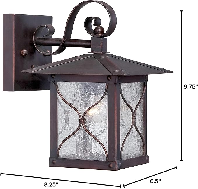 Nuvo Lighting 60/5611 Vega Small One Light Wall Lantern 60-watt A19 Outdoor Porch and Patio Lighting with Clear Seeded Glass, Classic Bronze