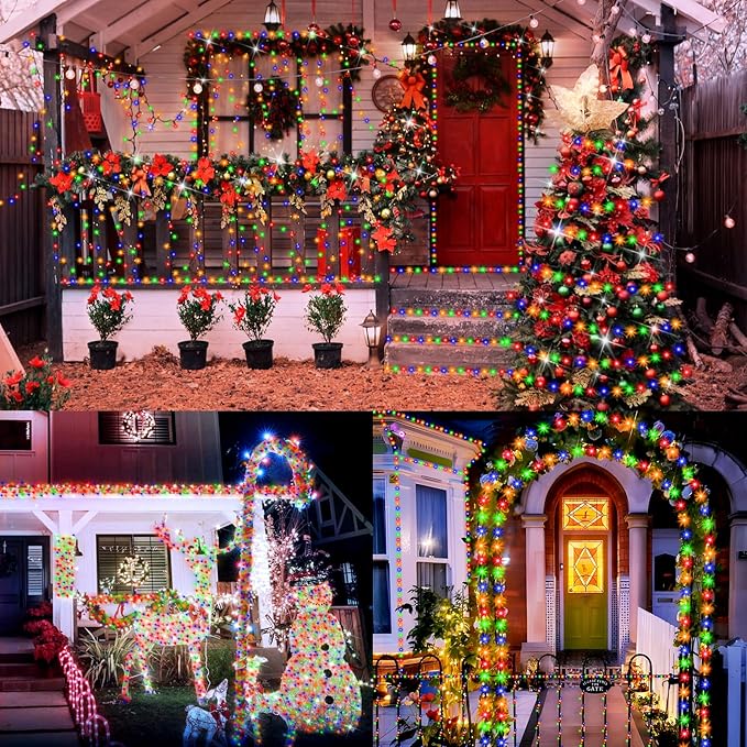 XURISEN 551FT 1400 LED Christmas Lights Outdoor Green Wire String Lights 8 Modes with Timer Memory Waterproof Fairy Light Plug in for Xmas Tree Wedding Yard Party Holiday Decorations(Multicolor)
