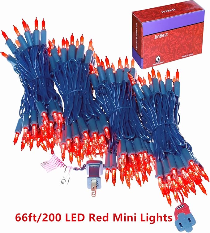 200 LED Red Christmas Lights, UL Certified and Commercial Grade Decorative Lighting String Green Wire 66 Ft, for Indoor and Outdoor Party, Patio, Trees.