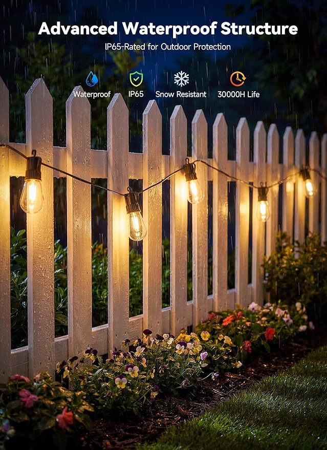 Minetom 31FT Outdoor String LED Patio Lights Waterproof, 9 Shatterproof S14 Vintage Edison Bulbs, Commercial Grade Outside Hanging Lights Waterproof