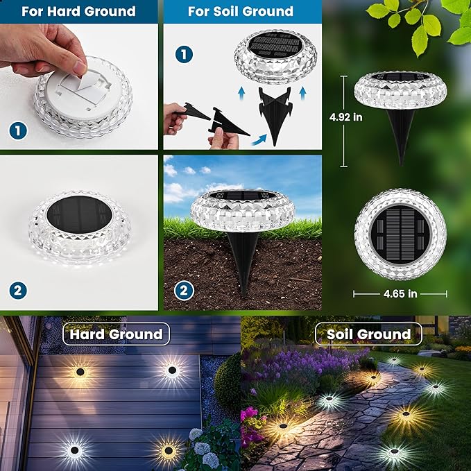 SOLPEX Solar Outdoor Ground Lights, 2 Lighting Models Deck Lights, Solar Powered Backyard Decor, IP67 Waterproof | Lumora