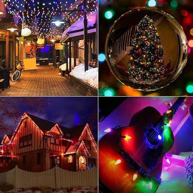 Brightown C9 Christmas String Lights Multicolor, 66ft 100 LED Faceted Christmas Lights on Green Wire, Plug-in Large | Lumora