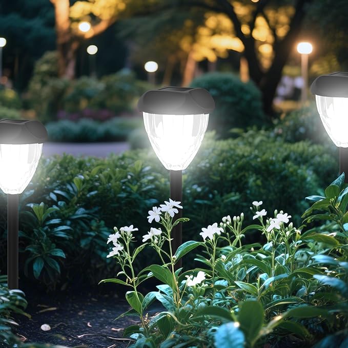 Ensenior Solar Pathway Lights Outdoor - 14.17" Height, 6500K LED Landscape Garden Lights, IP65 Waterproof, Tool-Free Auto ON/Off for Garden Yard Patio Walkway Landscape, 8-Pack