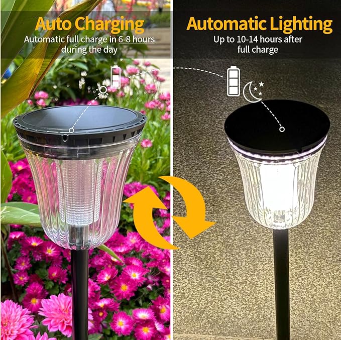 Solar Pathway Lights 4 Pack, 2-in-1 Cool & Warm White, High Lumen Waterproof IP65, Auto On/Off Outdoor Solar Lights for Yard, Patio, Walkway, Garden