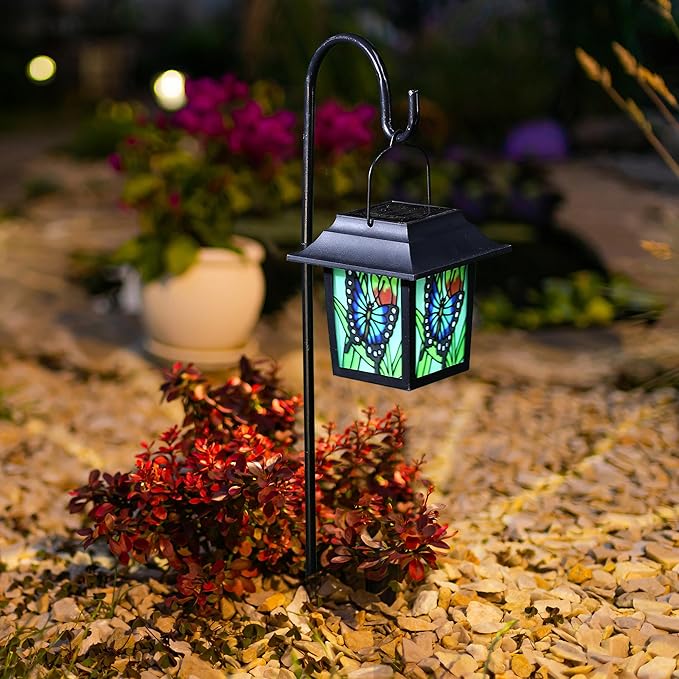 Glitzhome 30" H Solar Pathway Garden Lights-Solar Outdoor Decorative Lights with Colored Butterfly Design, LED Landscape Lighting for Yard Lawn Sidewalk Driveway Garden