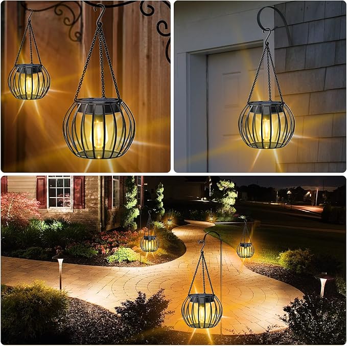 UBright 2 Pack 15" Solar Lights Outdoor Decorative Metal Solar Lanterns Outdoor Waterproof Hanging Lights for Outside Lanterns for Garden Yard Patio