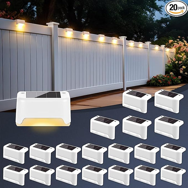 SOLPEX Solar Fence Lights Outdoor 20 Pack, Solar Step Lights Waterproof Led Solares Light for Outdoor Stairs, Deck | Lumora