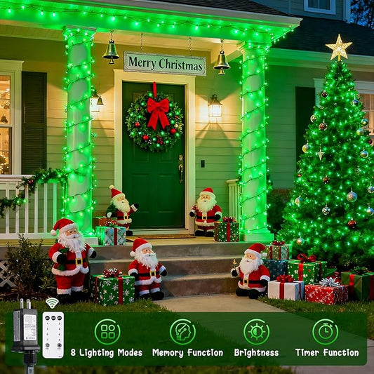 JMEXSUSS 400 LED Green Christmas Lights Outdoor, 132ft Green String Lights Plug in with Remote, Indoor Christmas String Light for Porch Tree House Yard Decorations