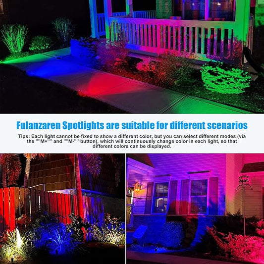 20W Outdoor RGB LED Spotlights 4 Pack, 120V 1000lm with Remote & Transformer, 12 Colors 19 Modes, IP65 Waterproof 46.5ft Cord, Landscape Lights for Yard Garden Christmas Halloween