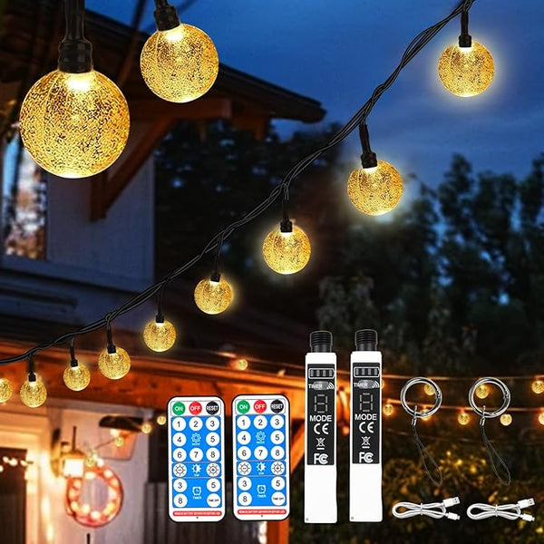 SMY Lighting 22FT*2 Rechargeable Battery Operated 50 LED Crystal Globe String Lights Outdoor/Indoor,Patio Hanging | Lumora