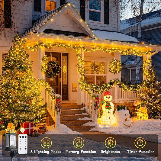 JMEXSUSS 400 LED Warm White Christmas Lights Outdoor, 132ft Christmas Tree Lights with Remote, 8 Modes Indoor String Light for Xmas Tree Garden Porch Yard House Holiday Decor