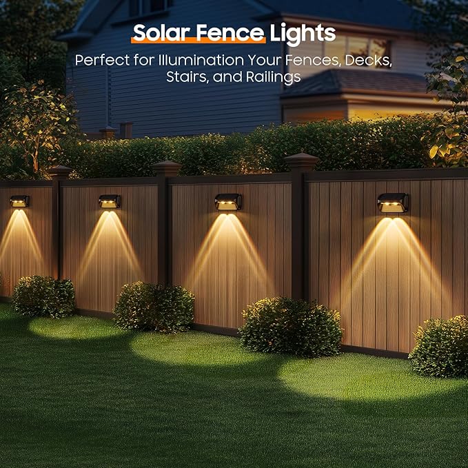 LETMY 8 Pack Solar Fence Lights Outdoor Waterproof, Bright Lens LED Fence Deck Lights Solar Powered with 2 Modes for Fence Yard Step Stair Patio Railing