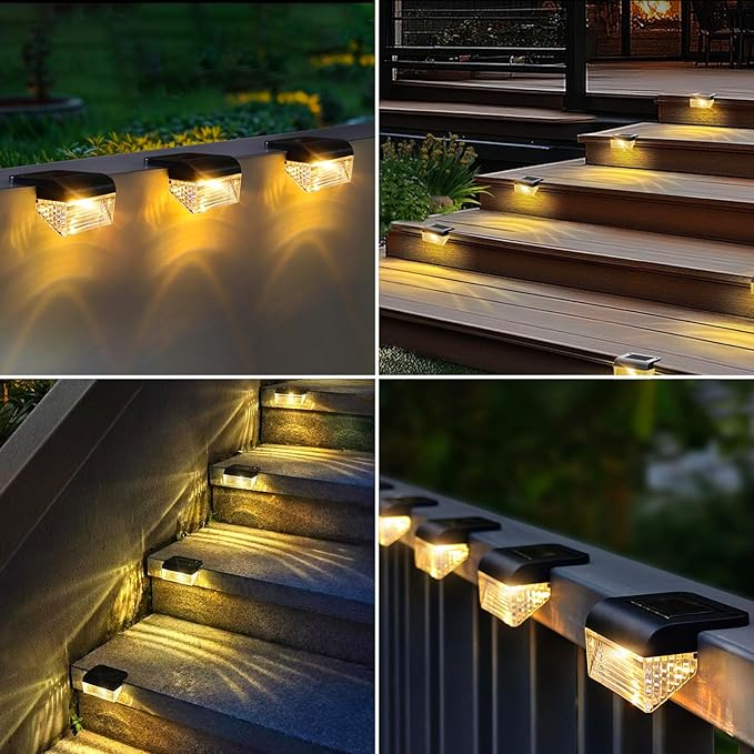 Solar Fence Lights Outdoor - 12 Pack Deck Lights 3000k Fence Lights Solar Powered, IP55 Waterproof Step Light for Patio, Yard, Backyard, Garden