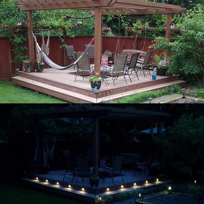 Low Voltage LED Deck Lighting Kits with Transformer, 10 Pack IP65 Waterproof Outdoor Recessed Wall Patio Stairs Step Garden Yard Decorations Landscape Lights (Warm White, Bronze)