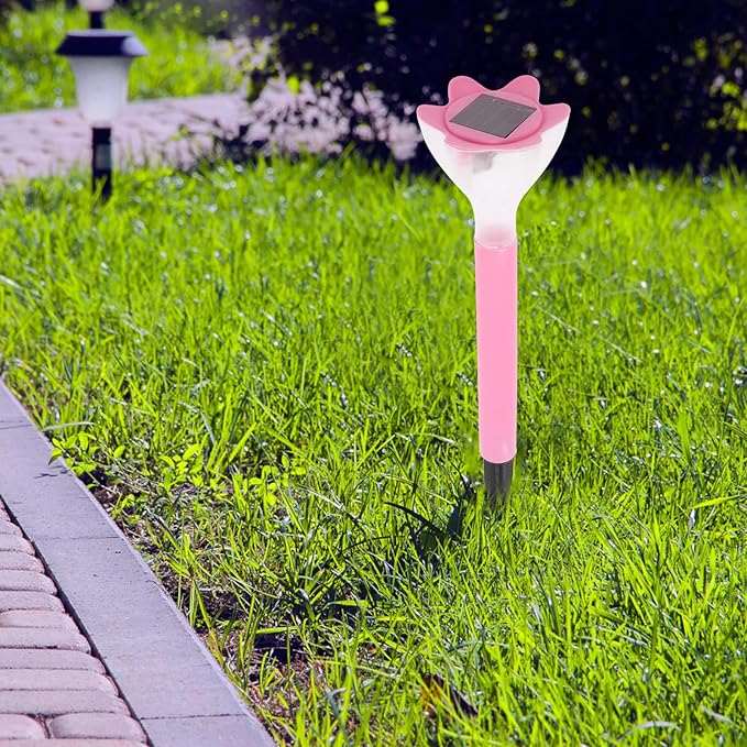 BESPORTBLE 2pcs Solar Pathway Lights Pink Solar Flower Garden Stakes Outdoor Decorative Lawn and Patio Powered Landscape Lighting
