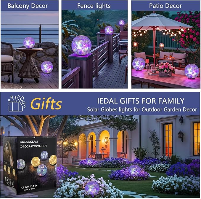 2 Pack 60LED Solar Globe Lights Outdoor Waterproof 4.7in Cracked Glass Solar Balls Lights for Outside Yard Pathway Patio Lawn Landscape Decor Ground for Christmas Holiday Decor w/ Box ( Glass White)