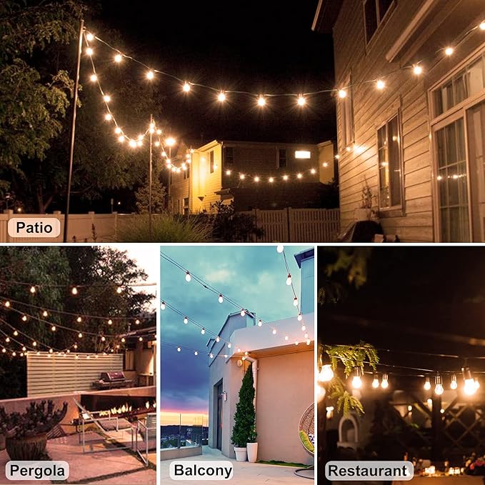 108FT (27FT*4) LED Outdoor String Light Waterproof Terrace Light, S14 Shatterproof Replaceable Bulb (4 Spare | Lumora