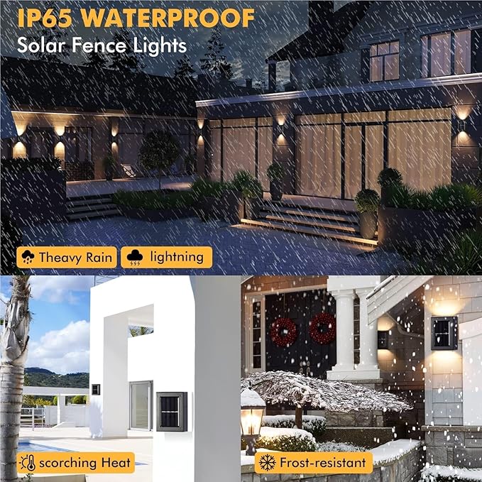 QUQUQ Solar Pathway Lights Solar Wall Lights Outdoor LED Up and Down Waterproof Power-Saving Yard Patio Decor(Cool White,4 Pack)