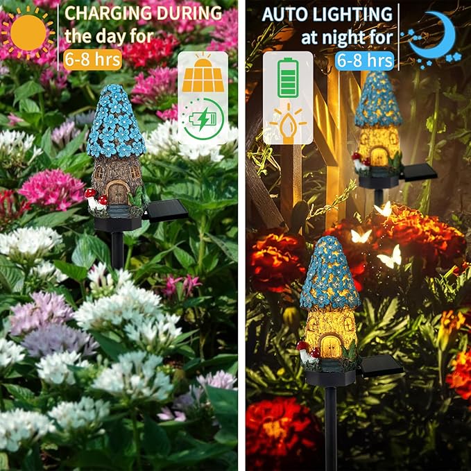 Mushroom Solar Lights Outdoor, Waterproof Fairy Houses Mushroom Garden Decor Decorative Solar Powered Garden Stake Lights for Outside Lawn Walkway Patio Yard (Blue)