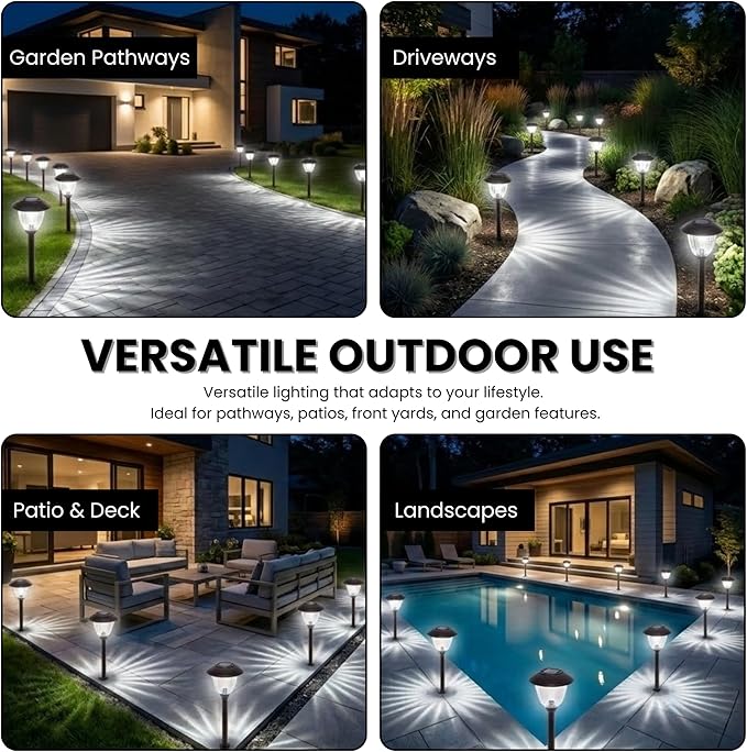 Energizer Solar Patio Lights - 8 Pack Waterproof Solar Power Lights for Outdoor with 15 Lumen Output & Patterned Glass & Metal Finish, Easy to Install Stake Lights for Sidewalks Illumination - Bronze