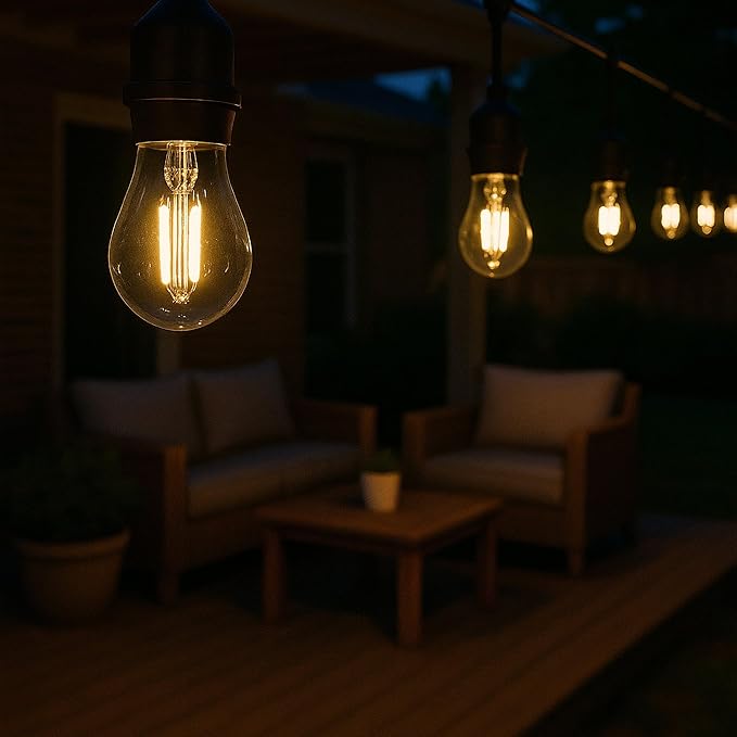 Outdoor Commercial Shatterproof LED String Light – 6 Bulbs, Plug-in, Weather-Resistant, Warm White, Energy-Efficient (12FT)