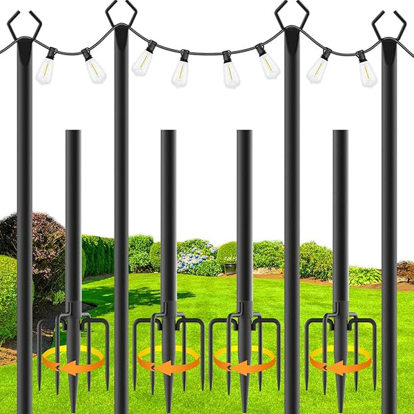 zoegi 4 Pack 10Ft String Light Poles,Light Poles for Outside Lights with Fork,Outdoor Brackets Hanging Lights,Metal | Lumora