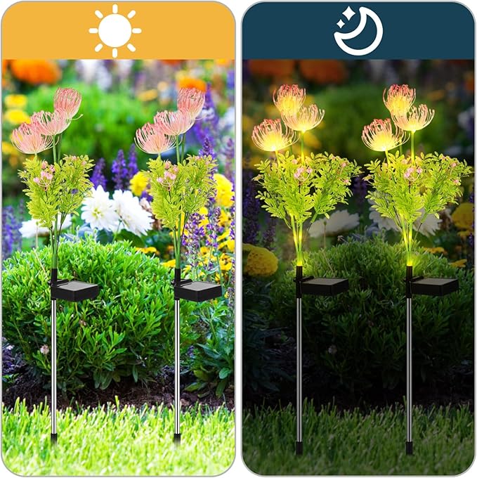 4 Pcs Solar Flower Lights Outdoor Waterproof, Solar Garden Lights for Pathway, Yard, Patio, Lawn, Easy Installation, Auto on/Off, Energy-Saving, Ip65 Weatherproof, Multi-Color Led Decoration