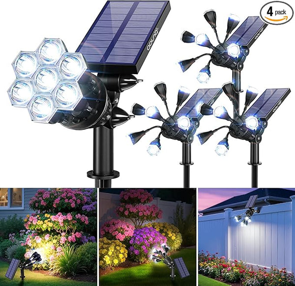 Solar Spot Lights Outdoor 1000LM, IP68 Waterproof Solar Lights Outdoor with 7x360° Adjustable Metal Hose, 4 | Lumora