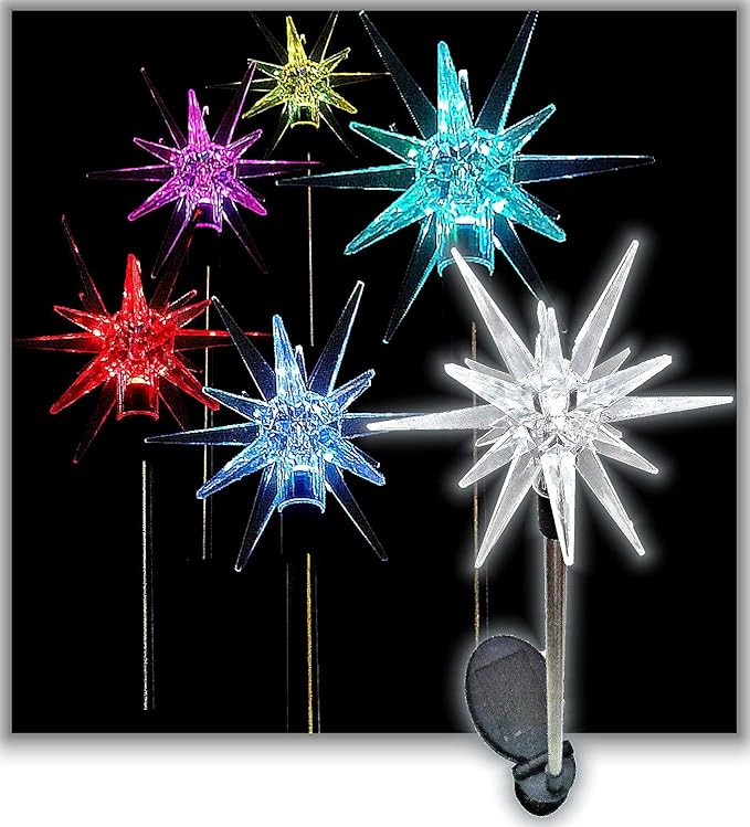 Set of 1 Solar Garden Stake Lights with Color Changing LED or Regular White LED Landscape Path Lights (1 Piece) (Starburst)