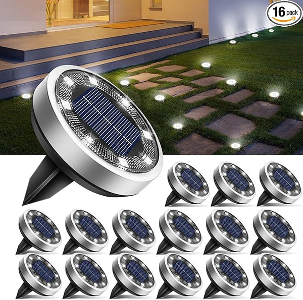btfarm 16 Pack Solar Lights Outdoor, 8 LED Solar Ground Lights IP65 Waterproof Flat Solar Disc Light, Pathway | Lumora