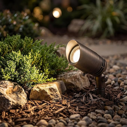 Kichler 12V MR-16 Adjustable Cowl Brass Accent Light in Centennial Brass, Directional Landscape Light Fixture, 15485CBR, (2.5" W x 2.5" H x 6" L)