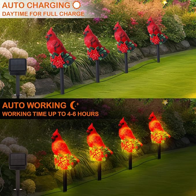 VIHOSE Cardinal Solar Stake Lights Red Bird Figurine Solar Stake Light Decorative Outside Garden Decor Christmas Landscape Lights Cardinal Gifts for Mother Lawn Yard Decor Women(Vivid)