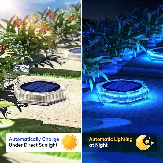 Blue Solar Deck Lights for Outside 6 Pack, Dock Lights Solar Powered Waterproof Driveway Warning for Driveway Pathway Boat Dock Post Yard.