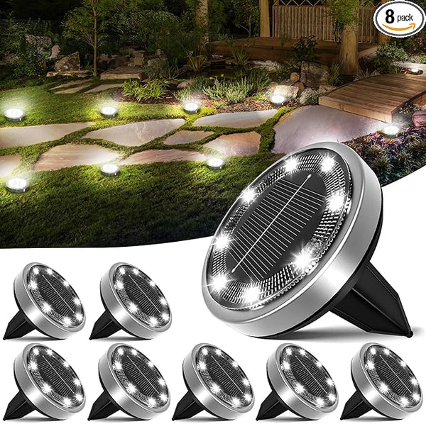 nipify 8 Pack Solar Ground Lights Outdoor, 8 LED Solar Lights Outdoor Waterproof Flat Solar Pathway Lights for Yard | Lumora