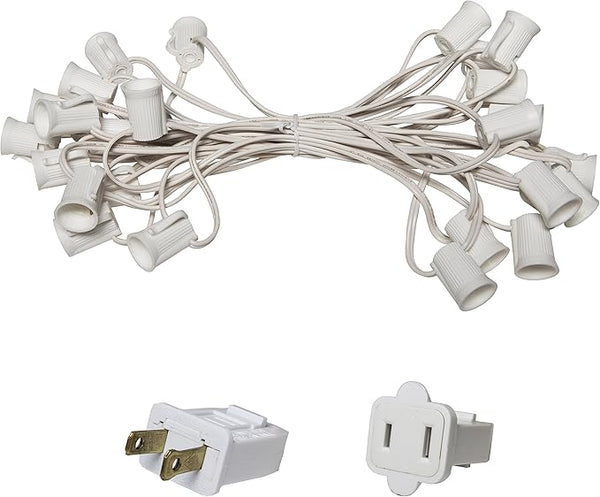 Wintergreen Lighting C9/E17 Light Stringer, 12' Socket Spacing, Outdoor String Light Patio Stringer, Fits C9/E17 | Lumora