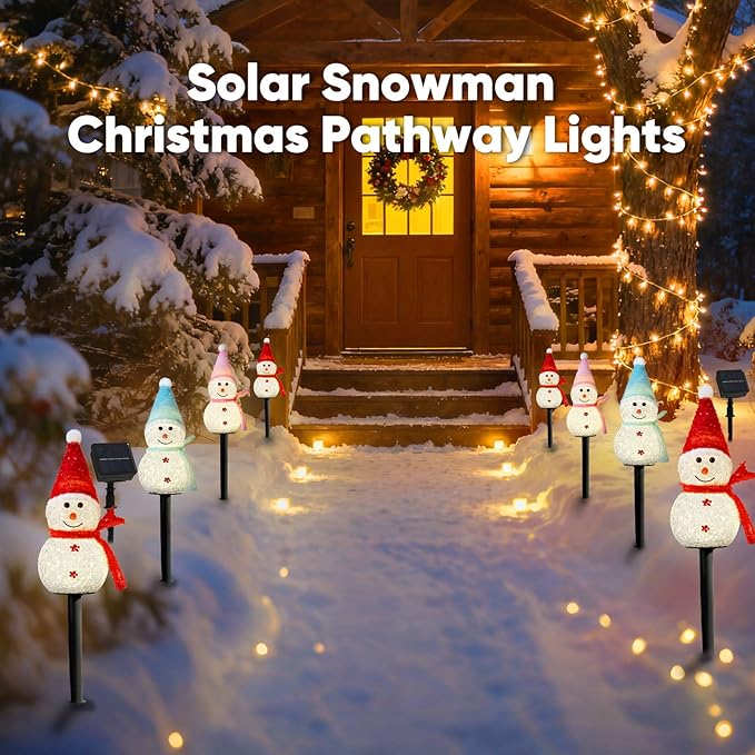 Homemory 3 Pack Solar Christmas Snowman Pathway Lights Outdoor Decor, Waterproof Lights Stakes for Winter Yard, Patio, Backyard, Porch, Lawn (Multicolor)