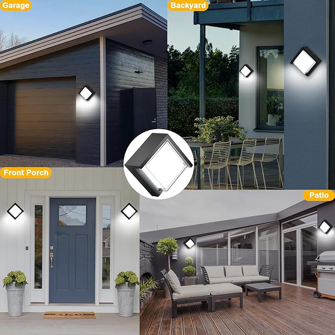 Outdoor Wall Light, 6000K Daylight Small Anti Rust Exterior Wall Lighting Fixtures, Black Square Wall Mount 12W LED | Lumora