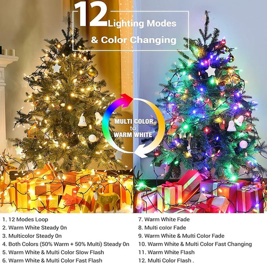 Brizled Color Changing Christmas Lights, 33ft 100 LED Christmas Lights Connectable, 12 Modes Warm White & Multicolored Xmas Light with Remote, Dimmable Xmas Tree Light for Indoor Outdoor Decor