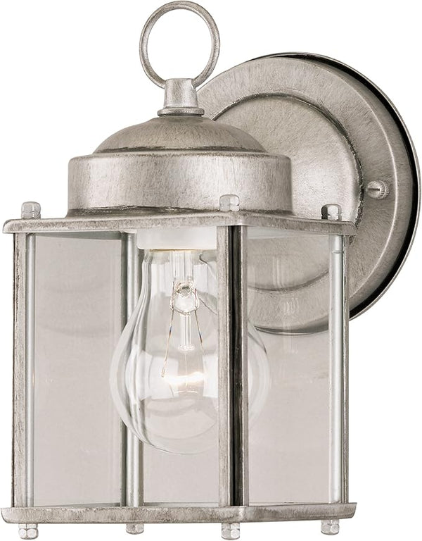Westinghouse 6468400 One-Light Exterior Wall Lantern, Antique Silver Finish on Steel with Clear Glass Panels | Lumora