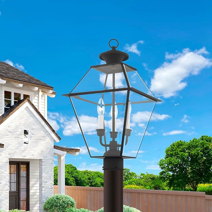 Livex Lighting 2384-04 Westover 3 Light Outdoor Black Finish Solid Brass Wall Lantern with Clear Beveled Glass, 22" x 12" x 22"