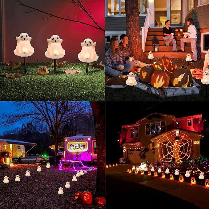 SUNSGNE Halloween Ghost Pathway Lights Outdoor, Set of 4 Ghost Halloween Stake Path Lights with C7 LED Bulbs for | Lumora