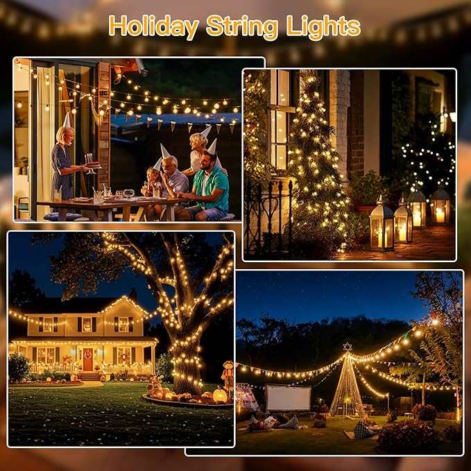 Ollny 50FT Outdoor String Lights, Waterproof Connectable Shatterproof Patio Lights with 25+2 G40 Edison Bulbs Plug in,Outdoor Hanging Light for Backyard, Porch, Deck, Garden, 2700K
