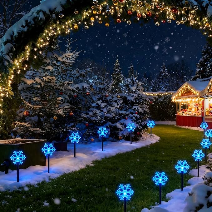 Christmas Snowflake Pathway Lights, 6 Pack Outside Walkway Markers Lights 7.5 Feet Christmas Outdoor Decorations | Lumora